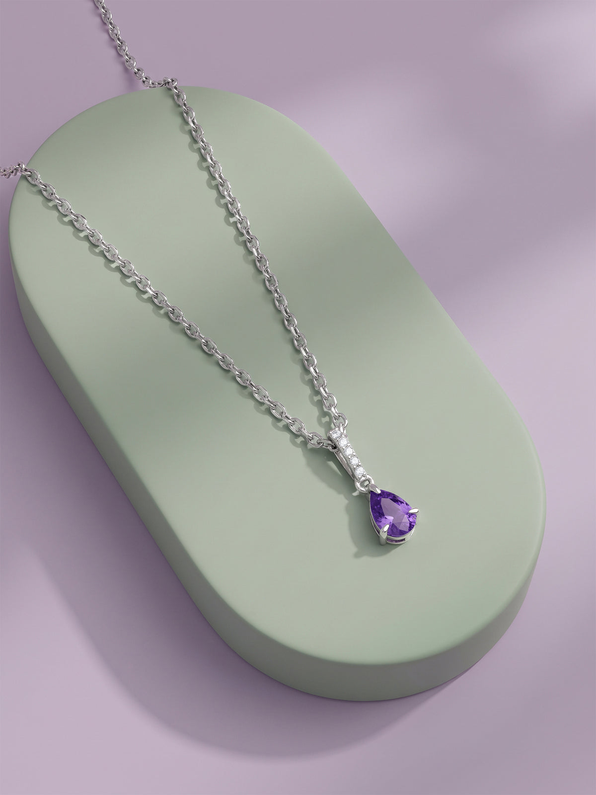 Silver Pear Drip Pendant With Link Chain