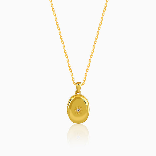 Golden Oval Locket Pendant With Link Chain