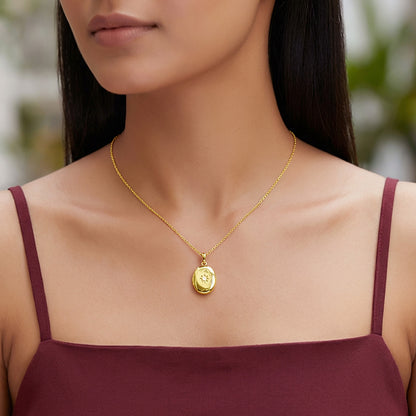Golden Oval Locket Pendant With Link Chain