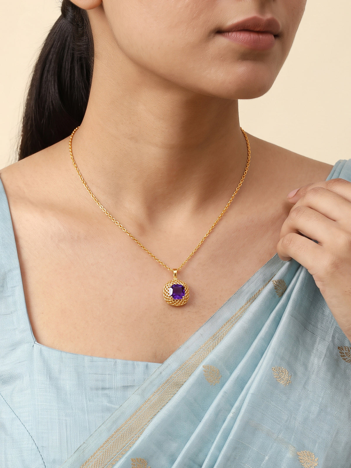 Golden Imperial Violet Pendant With Link Chain