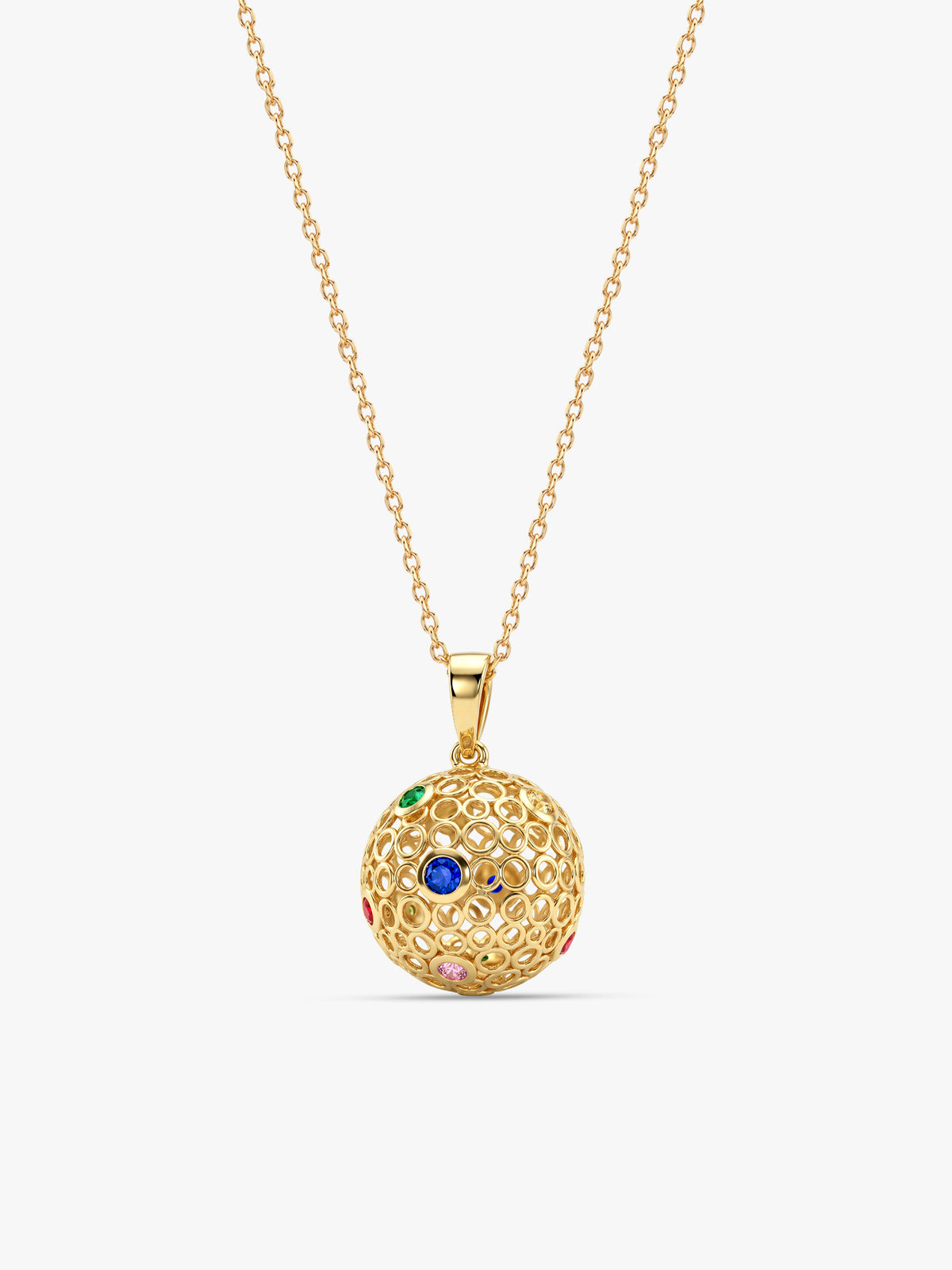 Golden Sunlit Sphere Pendant With Link Chain
