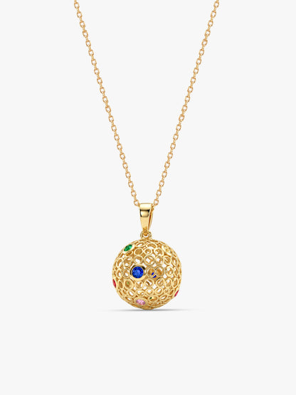 Golden Sunlit Sphere Pendant With Link Chain