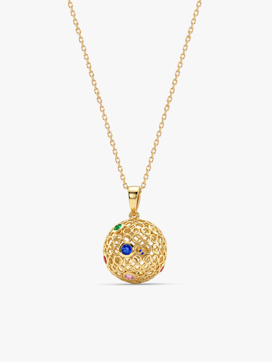 Golden Sunlit Sphere Pendant With Link Chain