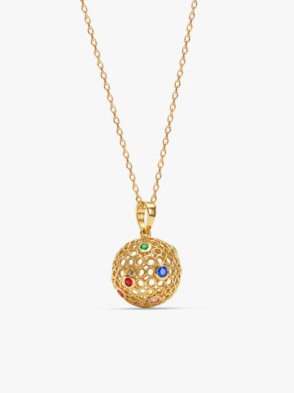 Golden Sunlit Sphere Pendant With Link Chain