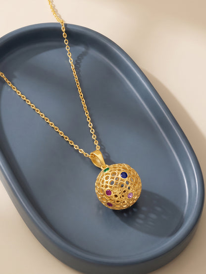 Golden Sunlit Sphere Pendant With Link Chain