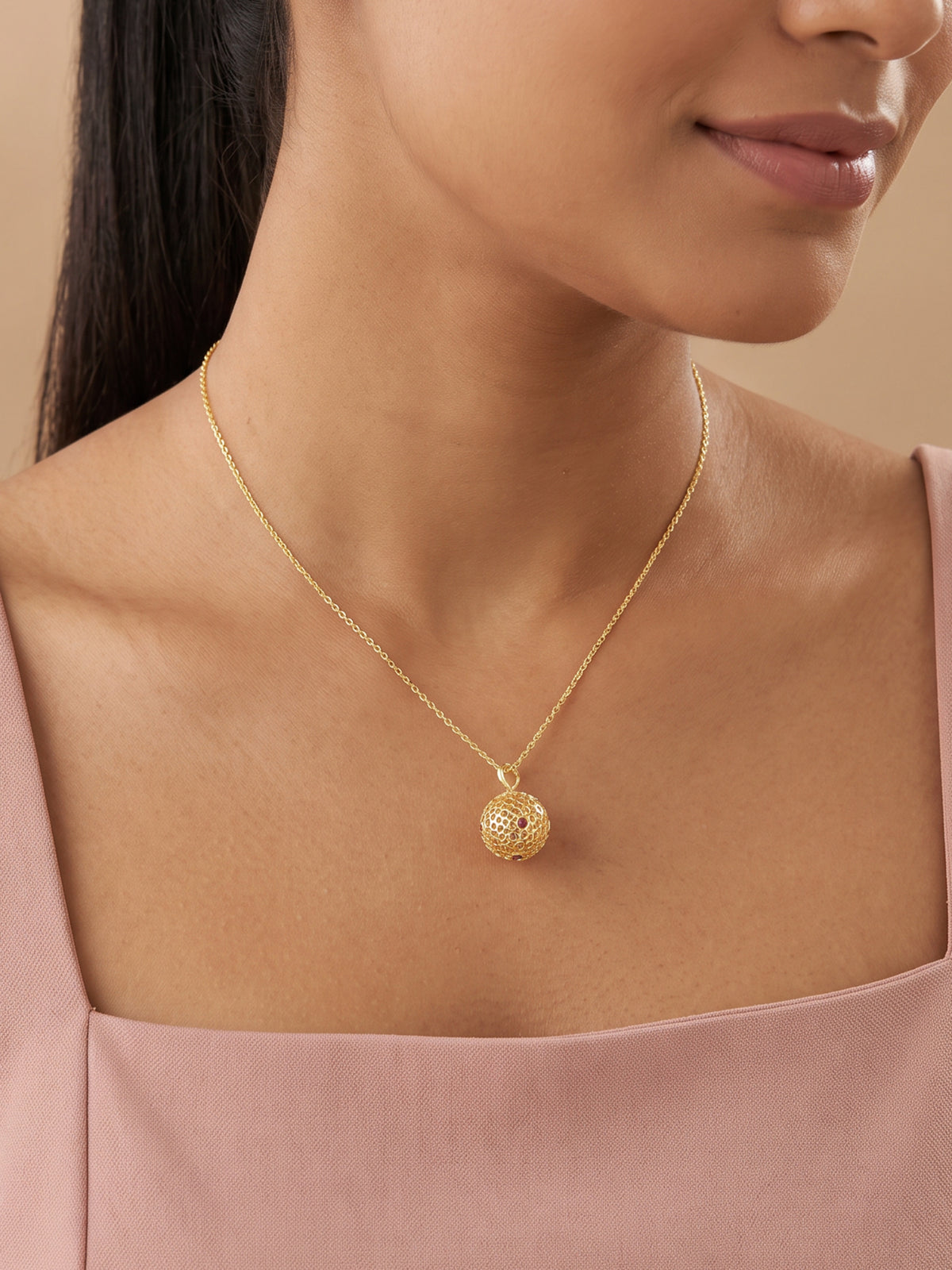 Golden Sunlit Sphere Pendant With Link Chain