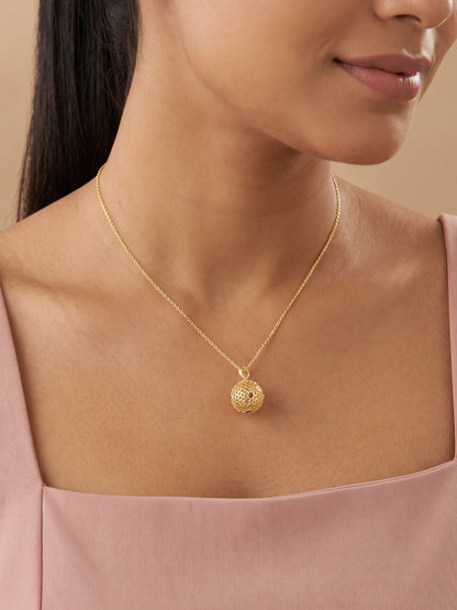Golden Sunlit Sphere Pendant With Link Chain