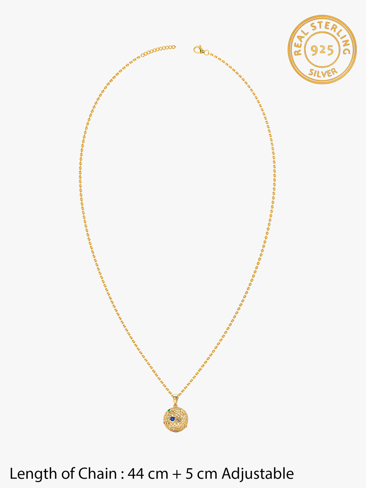 Golden Sunlit Sphere Pendant With Link Chain