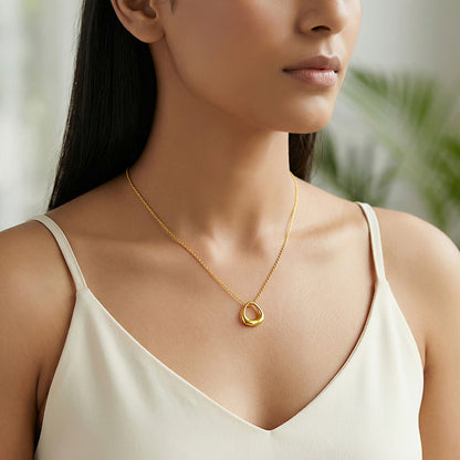 Golden Pebble Pendant With Link Chain