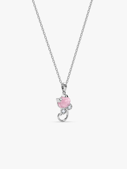 Silver Blush Cat Pendant With Link Chain
