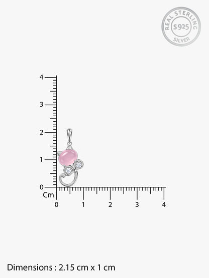 Silver Blush Cat Pendant With Link Chain