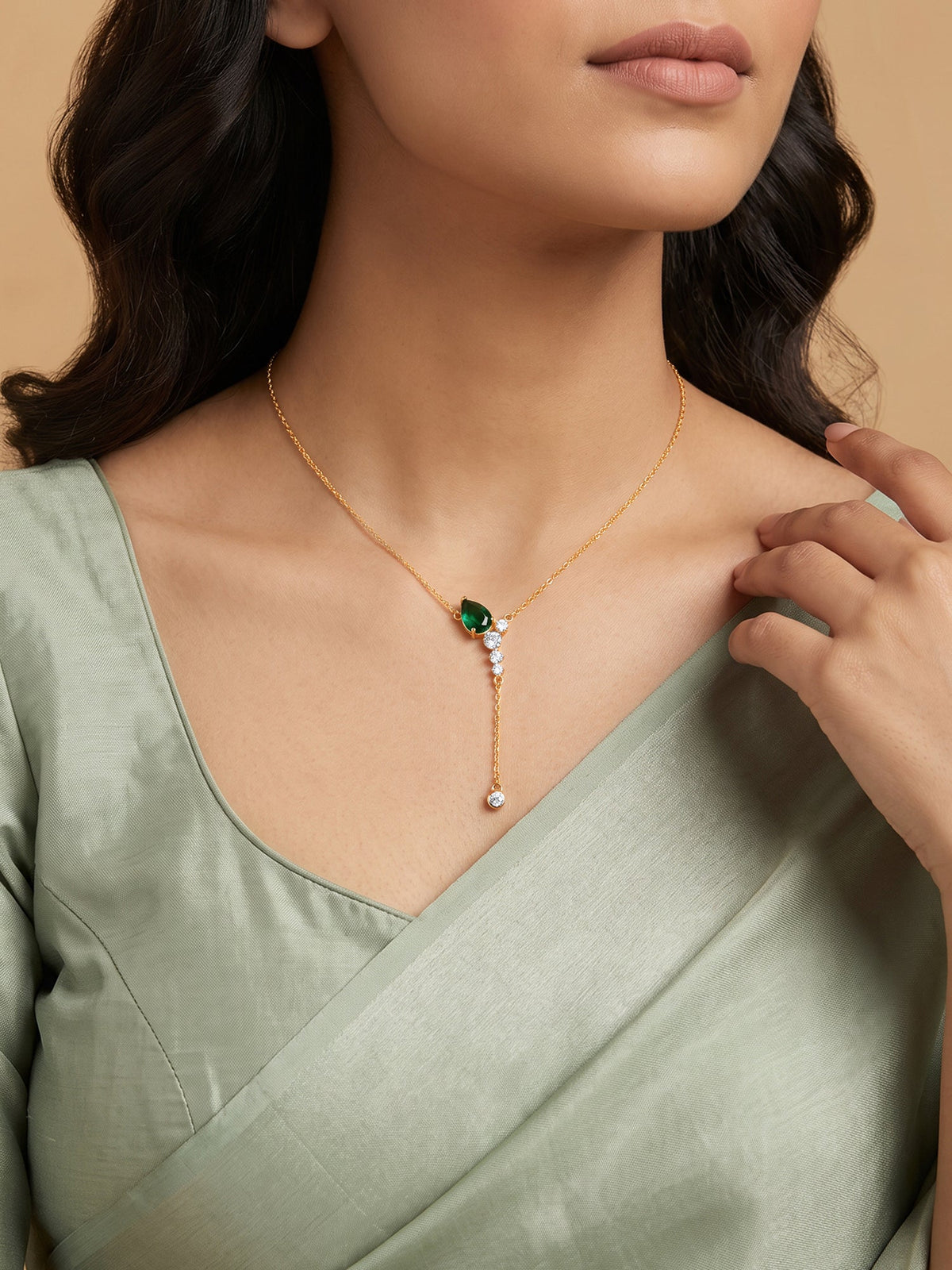 Golden Forever Green Lariat Necklace