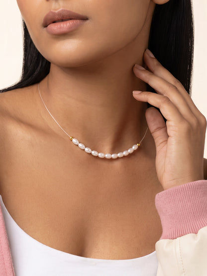 Golden Audrey Hepburn Invisible Pearl Necklace