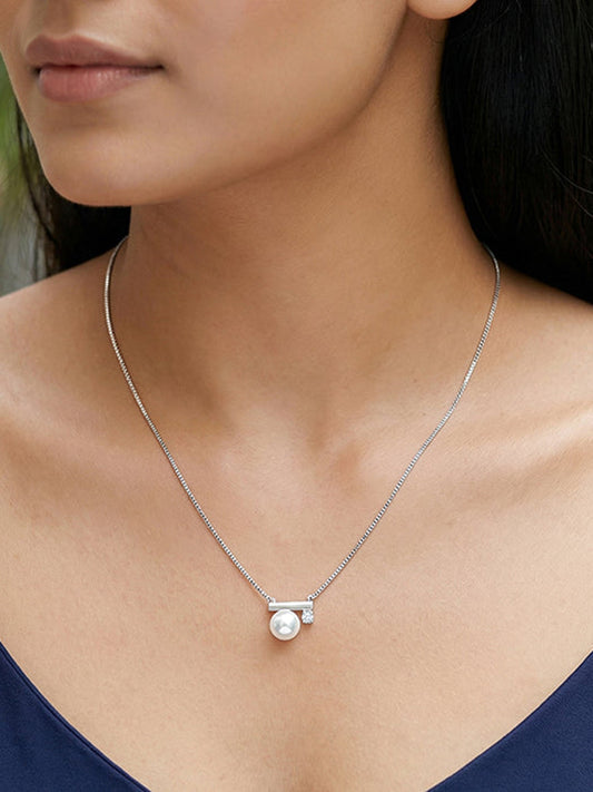 Silver Bar Pearl Necklace