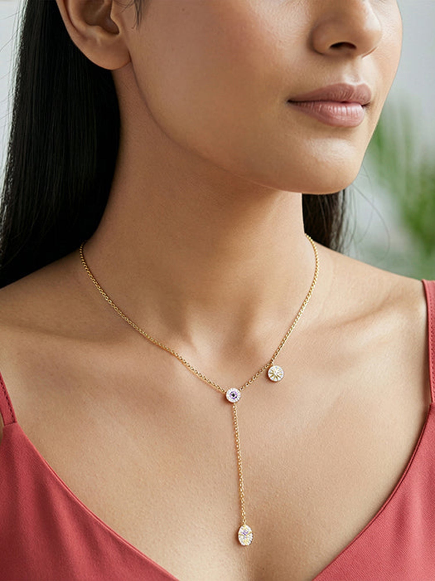 Golden Chunky Lariat Necklace
