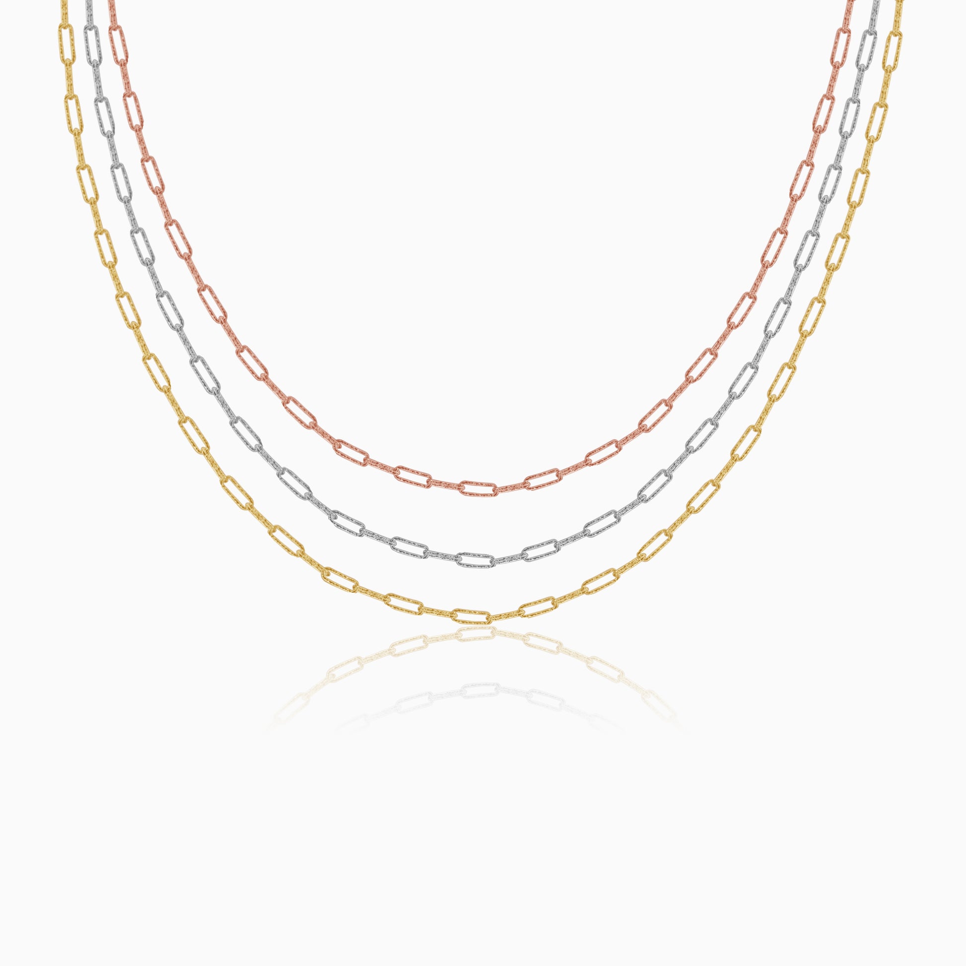 Triple Tone Link Lock Silver Necklace