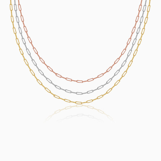 Triple Tone Link Lock Silver Necklace