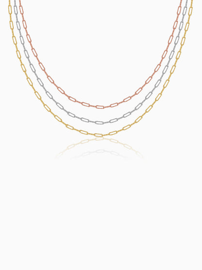 Triple Tone Link Lock Silver Necklace