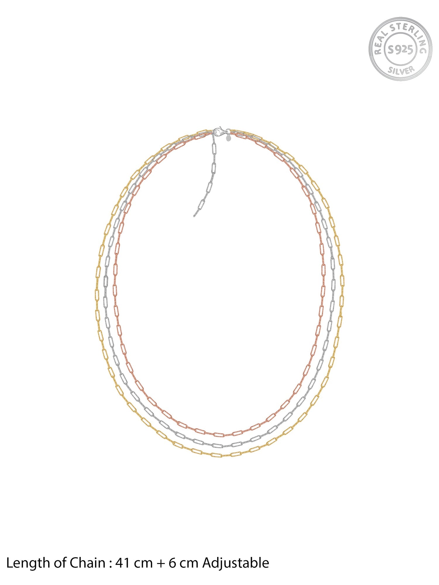Triple Tone Link Lock Silver Necklace