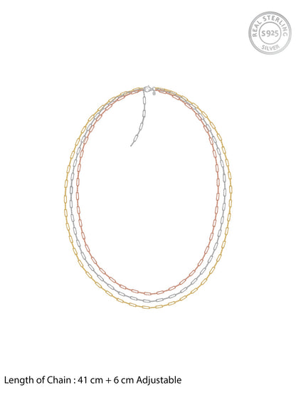 Triple Tone Link Lock Silver Necklace