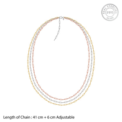 Triple Tone Link Lock Silver Necklace
