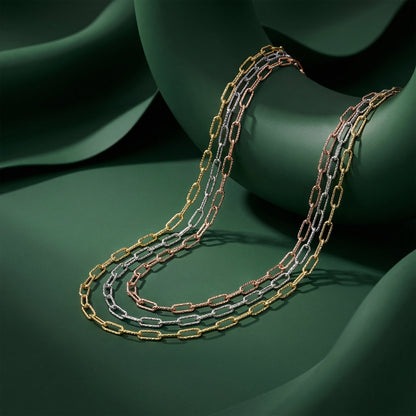 Triple Tone Link Lock Silver Necklace