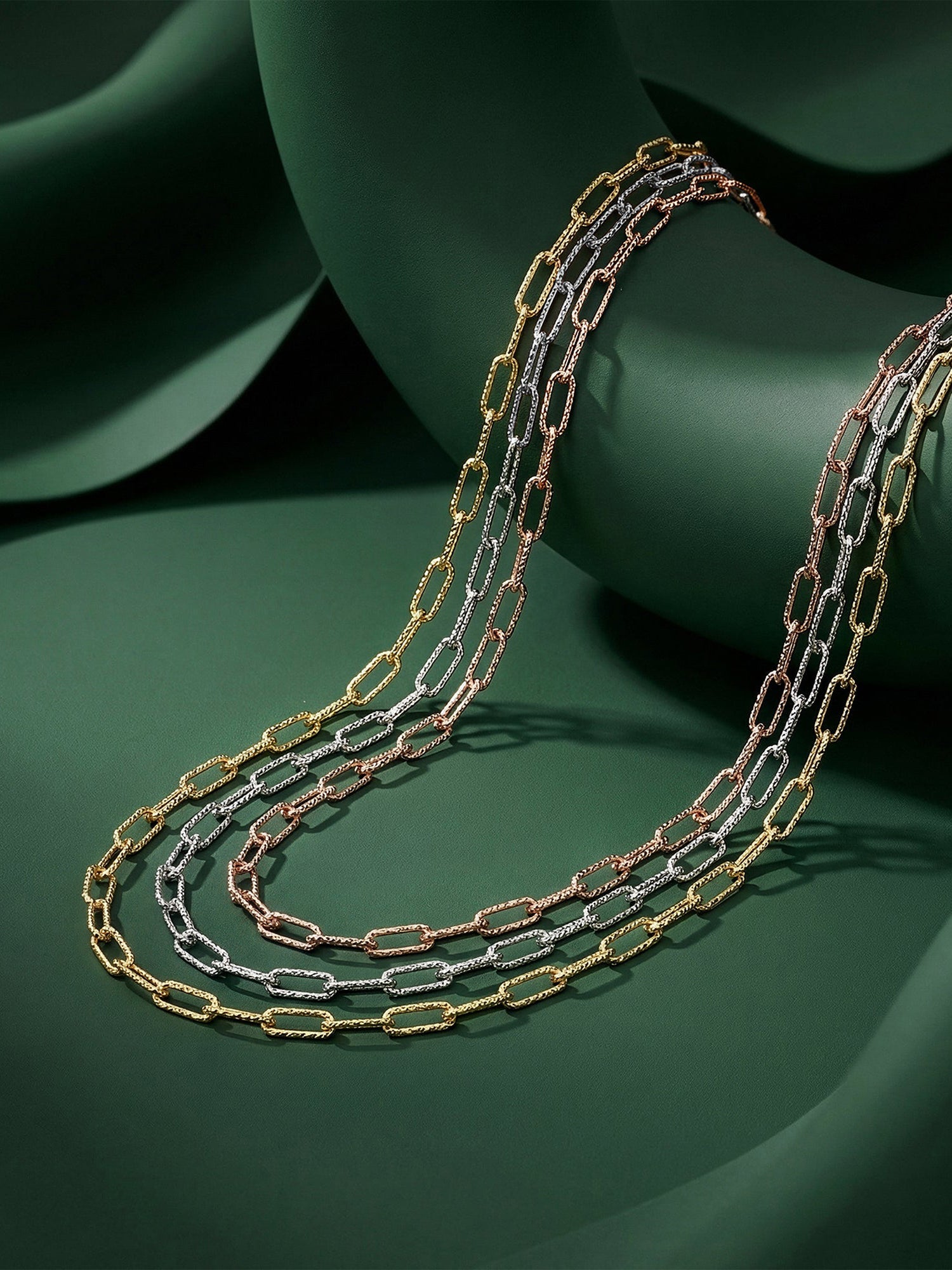 Triple Tone Link Lock Silver Necklace