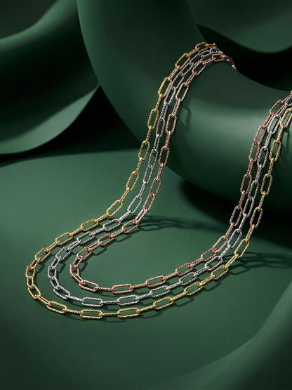 Triple Tone Link Lock Silver Necklace