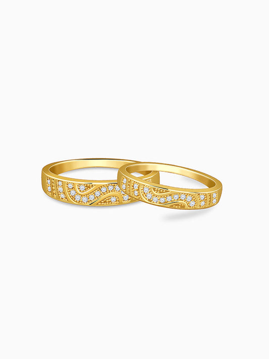 Golden Love in Wave Couple Rings