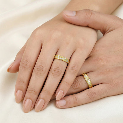 Golden Love in Wave Couple Rings