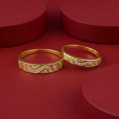 Golden Love in Wave Couple Rings