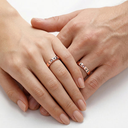 Rose Gold Love Letter Couple Rings