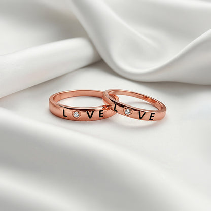 Rose Gold Love Letter Couple Rings