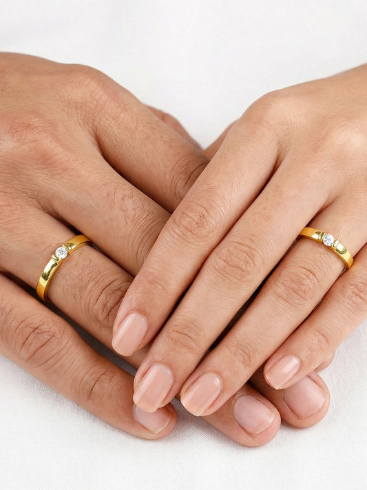 Golden Zircon Channel-Set Couple Rings