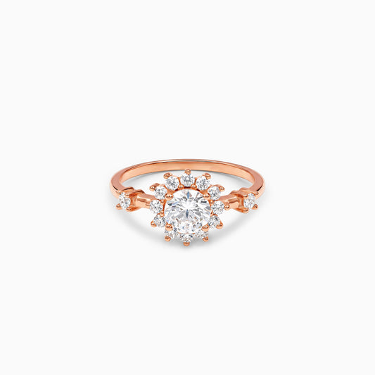 Rose Gold Blossom Halo Ring (Size 12)