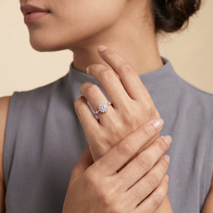 Rose Gold Blossom Halo Ring (Size 12)