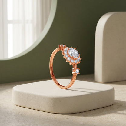 Rose Gold Blossom Halo Ring (Size 12)