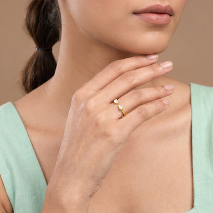 Golden Twin Leaf Open Ring (Size 12)