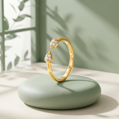 Golden Twin Leaf Open Ring (Size 12)