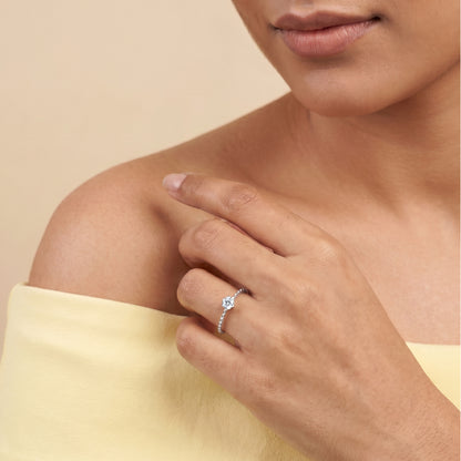 Silver Solitaire Textured Ring (Size 12)
