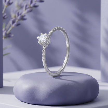 Silver Solitaire Textured Ring (Size 12)