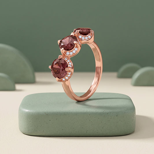 Rose Gold Three Stone Spark Ring (Size 12)