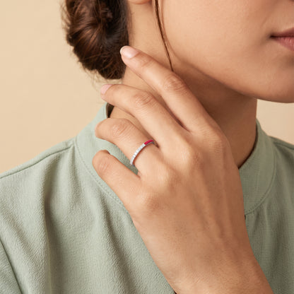 Silver Scarlet Enamel Ring (Size 12)