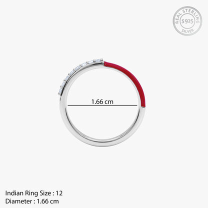 Silver Scarlet Enamel Ring (Size 12)