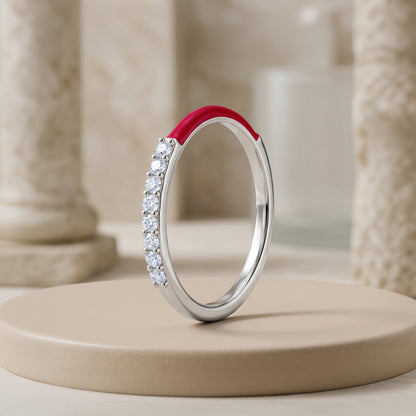 Silver Scarlet Enamel Ring (Size 12)