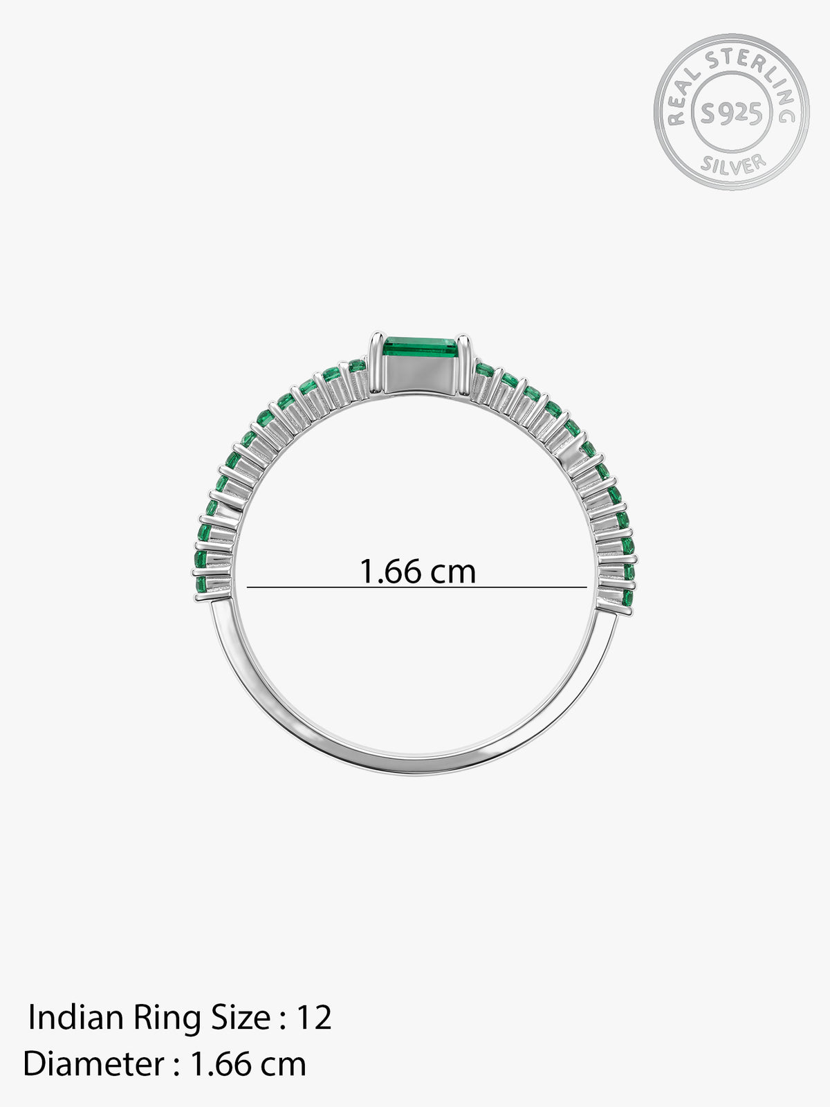 Silver Sparkling Green Ring (Size 12)