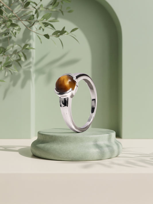 Silver Classic Tiger Eye Ring For Him (Size 17)