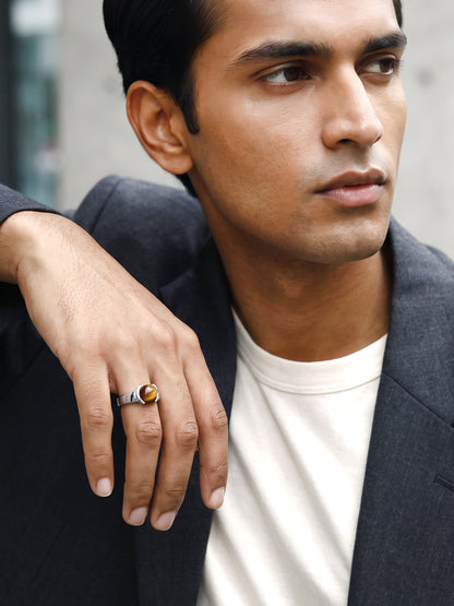 Silver Classic Tiger Eye Ring For Him (Size 17)