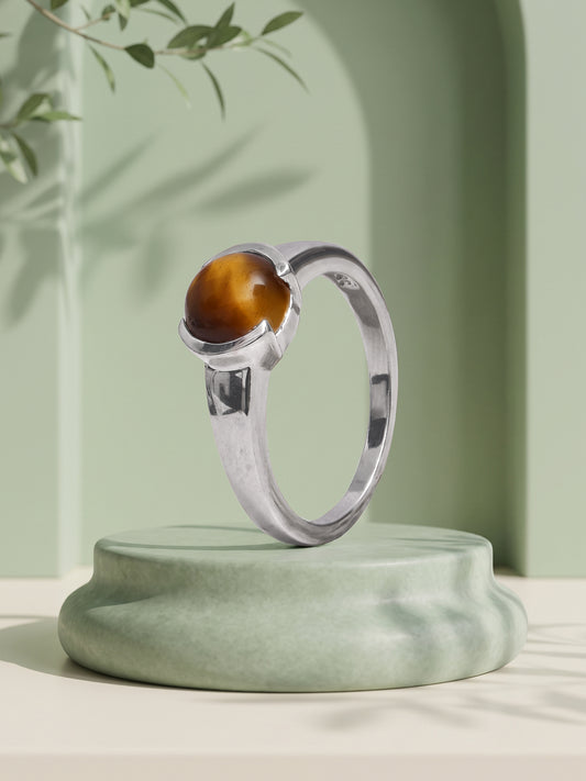 Silver Classic Tiger Eye Ring For Him (Size 20)