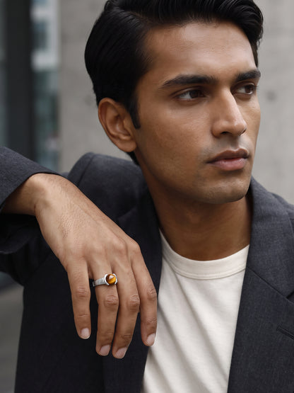 Silver Classic Tiger Eye Ring For Him (Size 20)